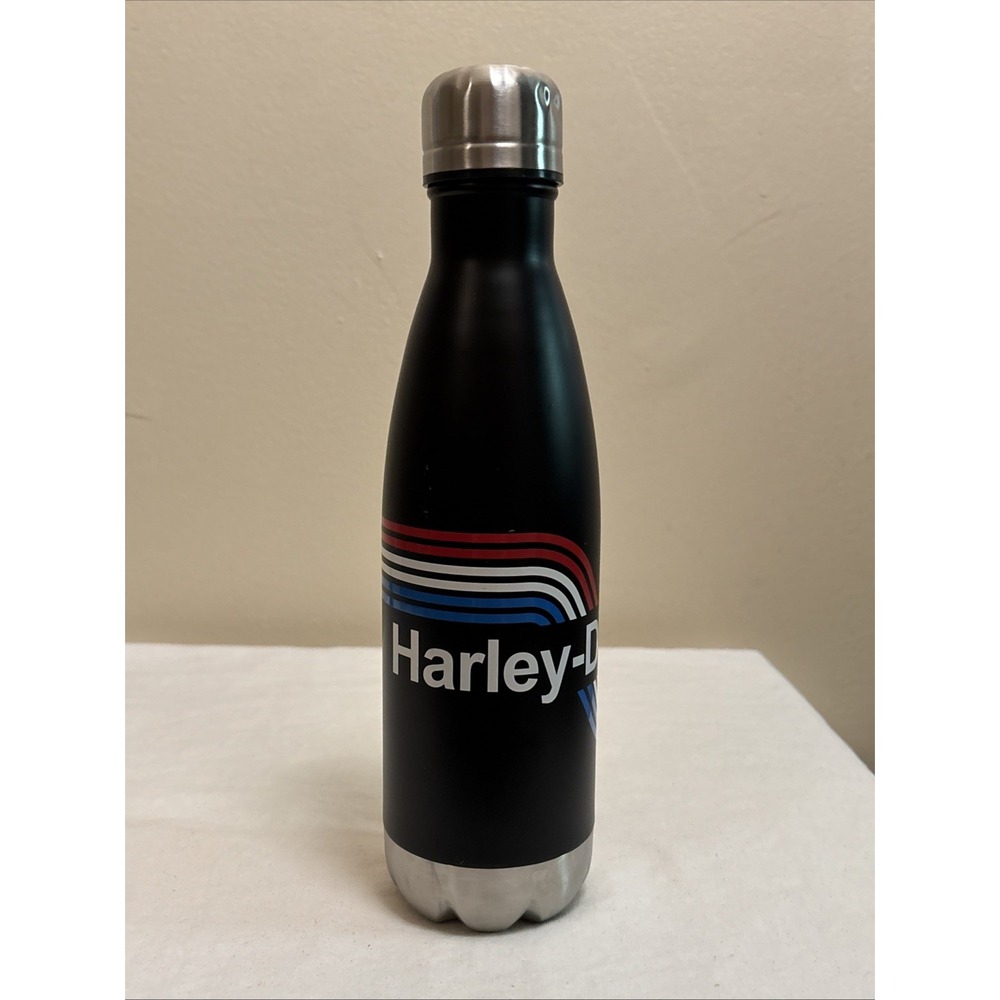 Harley-Davidson Museum R/W/B Stripes Stainless Steel Water Bottle 17 Oz Black